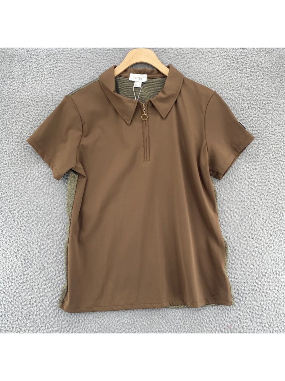 Horze Shirt Women 14 Sagira Brown Gold Colorblock Short Sleeves Equestrian NWT